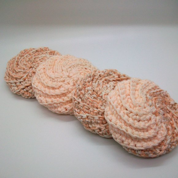 Hand Crochet Cotton Face Scrubbies Repurposed Candle Jar Storage Set of 4 - Picture 2 of 4